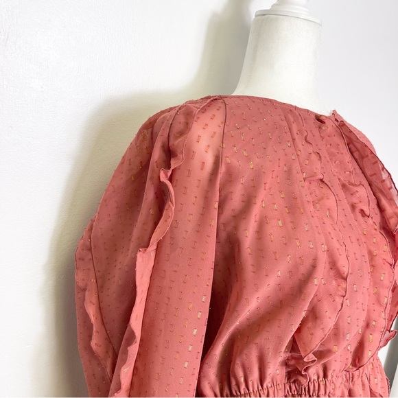 Lauren Conrad Cascading Ruffle Dress Raglan Sleeves Boatneck Midi Without Belt - Picture 7 of 15